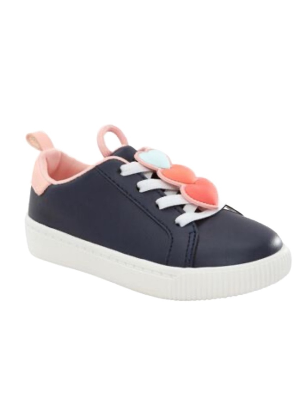 Carter’s Toddler Faux Leather Pull On Heart Sneakers Navy Blue Base 🩵🩷🧡 Pull